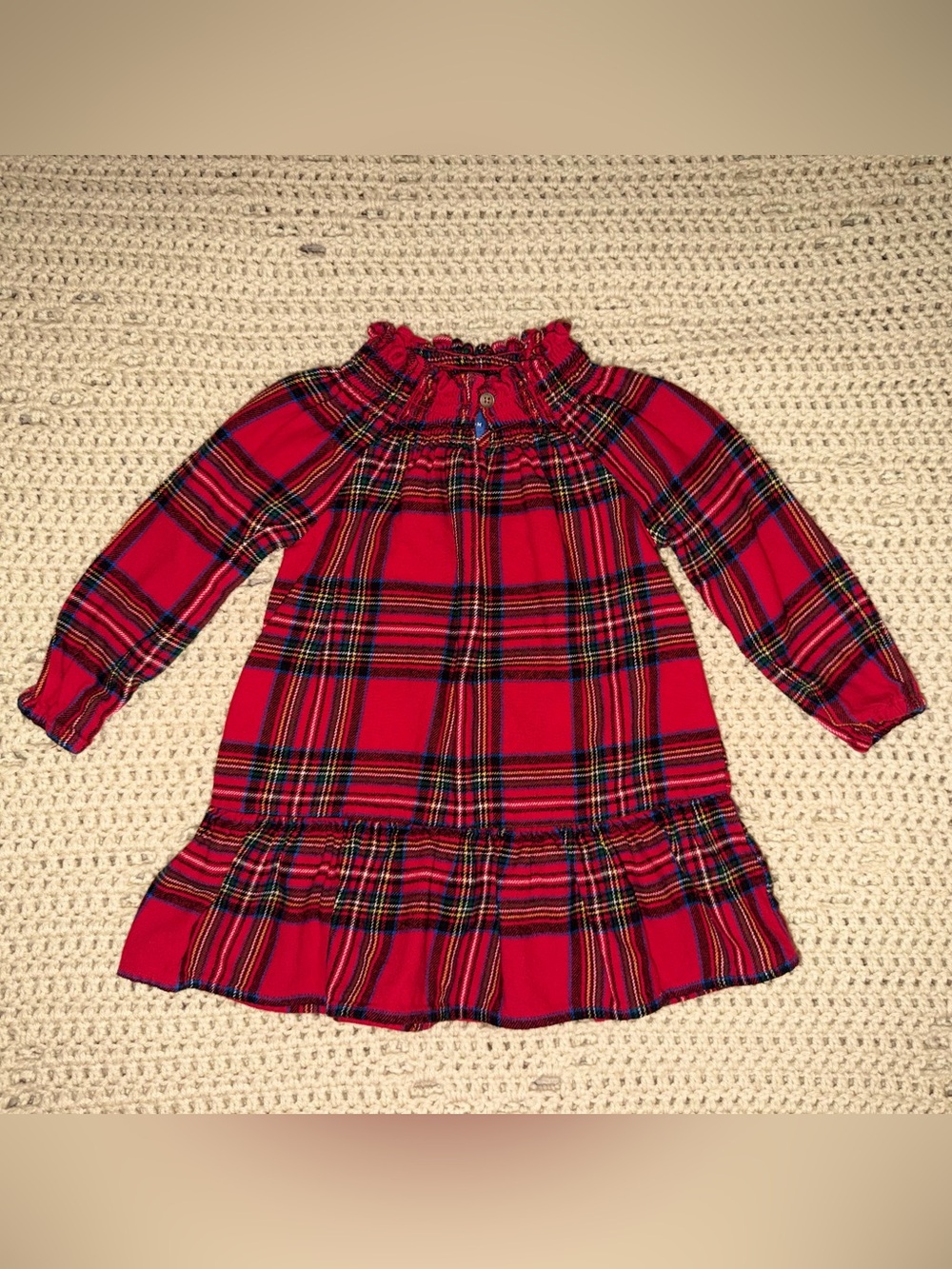 Old Navy Red Tartan Plaid Smocked Holiday Dress | 18-24M